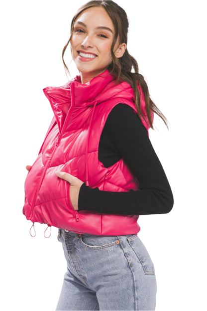 PU Faux Leather Chevron Puffer Vest