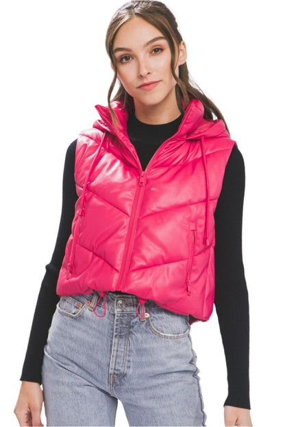 PU Faux Leather Chevron Puffer Vest