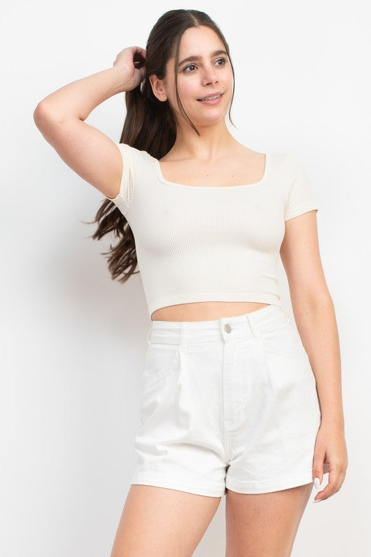 Rib Knit Square Neckline Crop Top