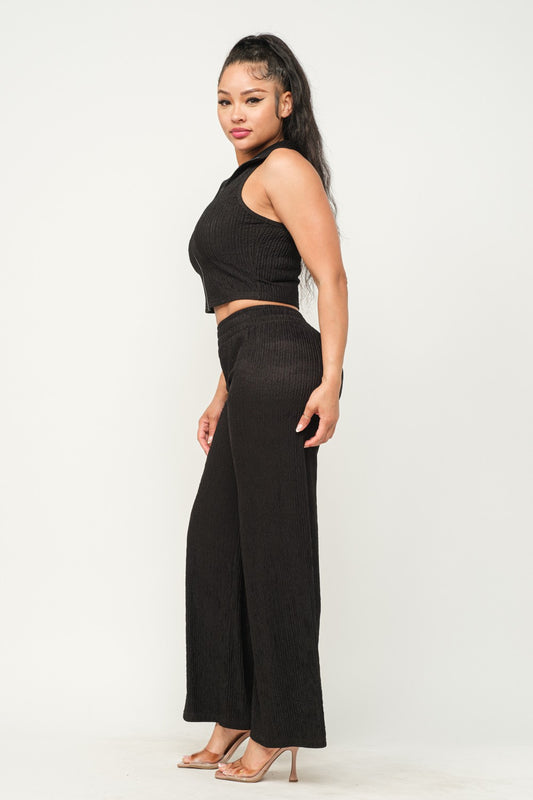 Winkle Textured Cropped Top / Pants Set