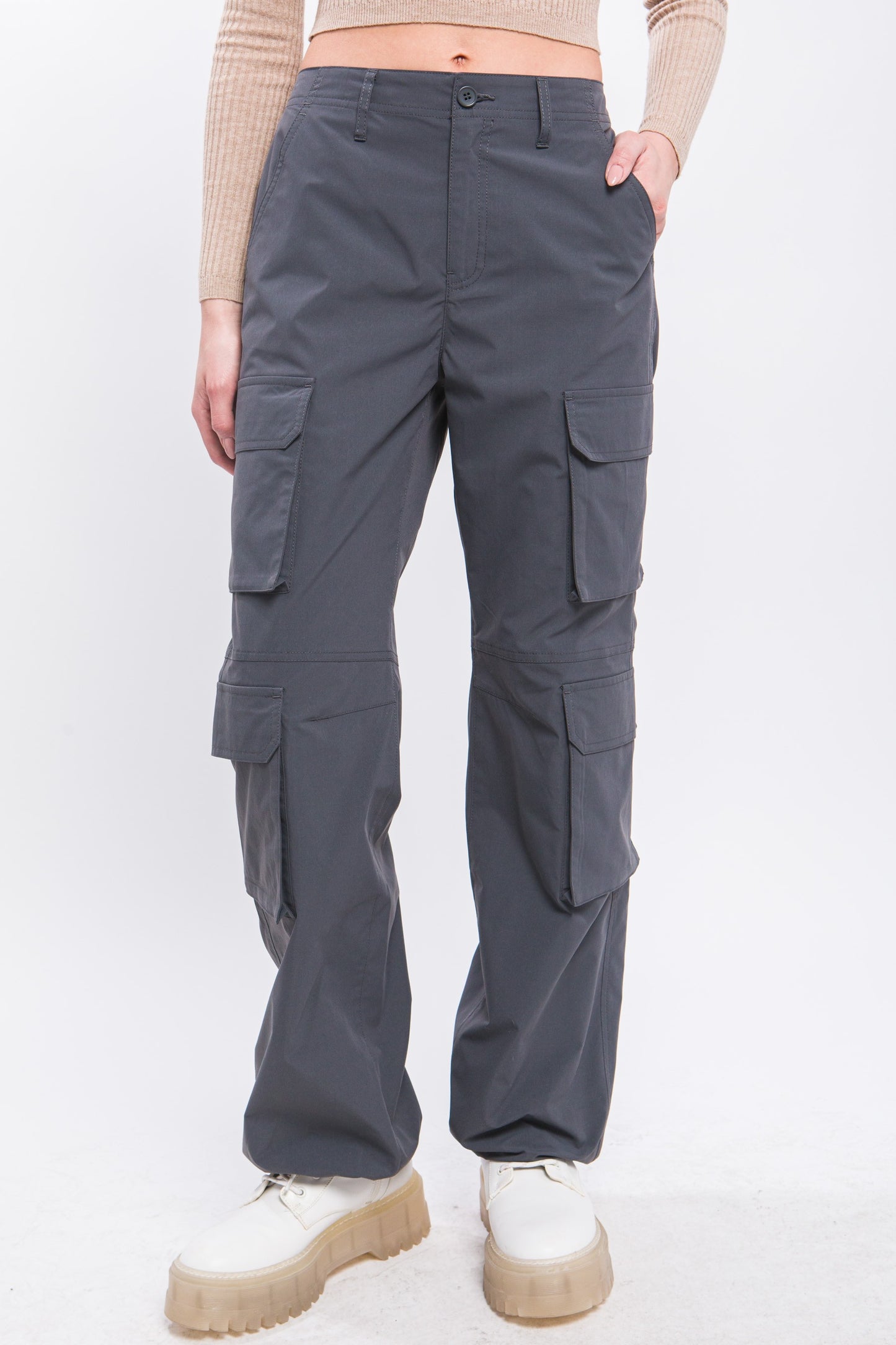 Women's Cargo Pants With Button Closure & Multiple Pockets