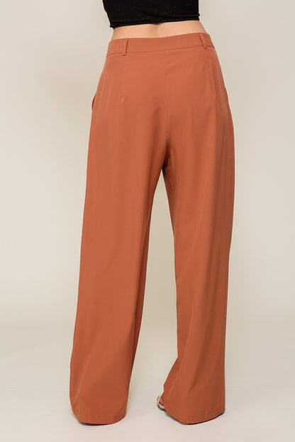 High Waisted Wide Leg Pants with Front Pockets