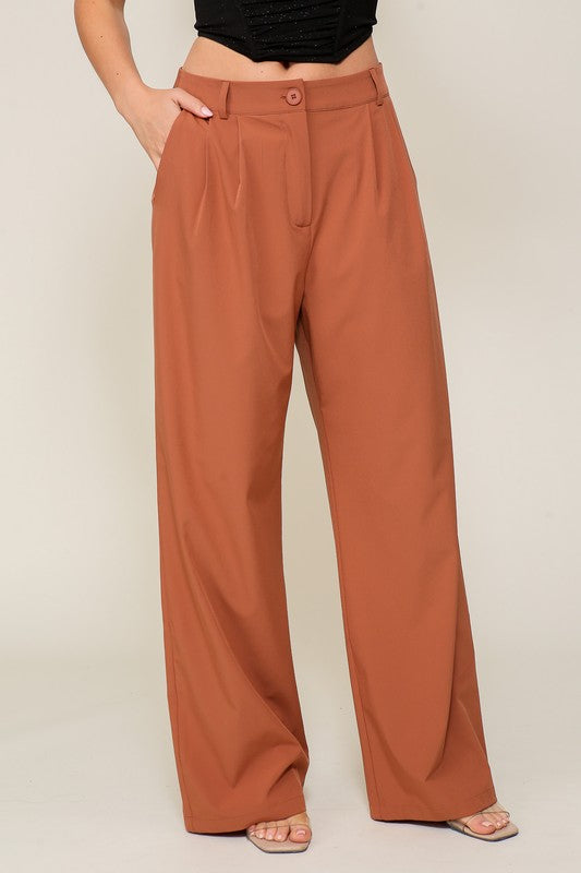 High Waisted Wide Leg Pants with Front Pockets