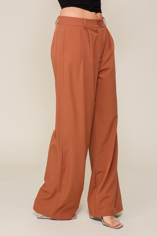 High Waisted Wide Leg Pants with Front Pockets