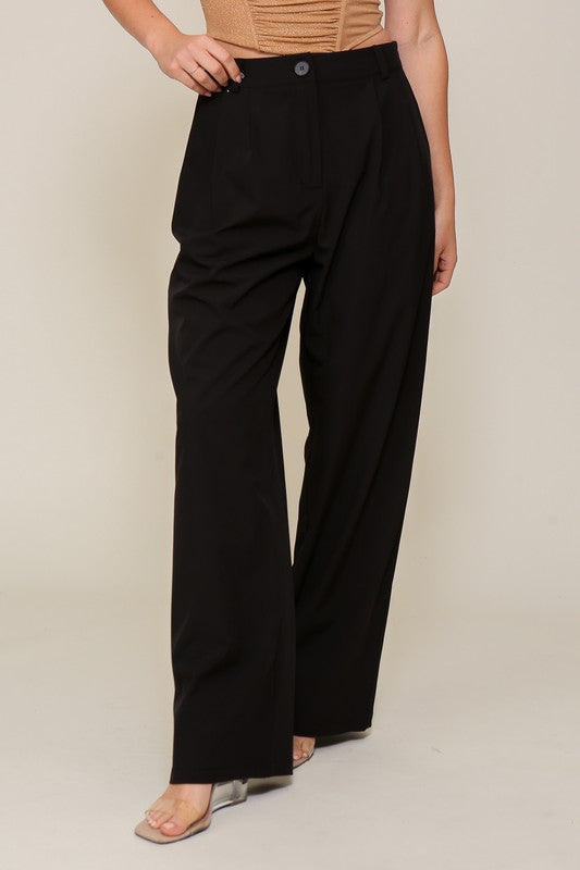 High Waisted Wide Leg Pants with Front Pockets