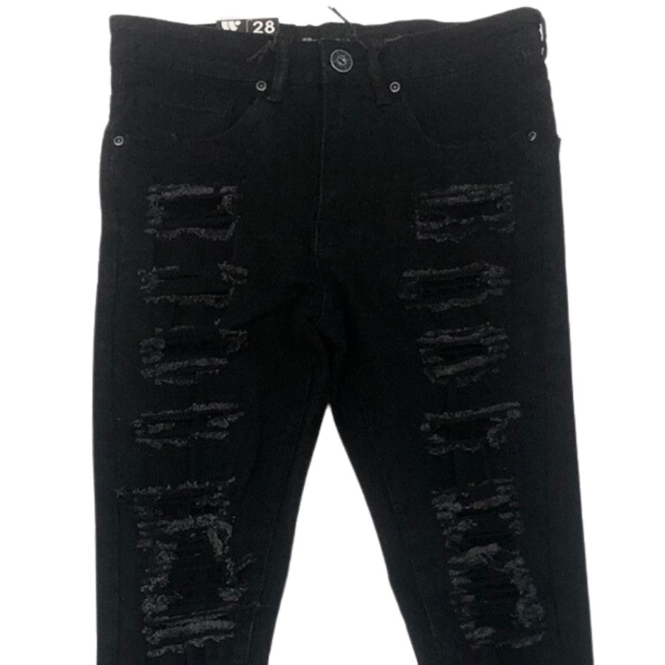 WAIMEA Men Distress Washed Stacked Jeans - Black Wash
