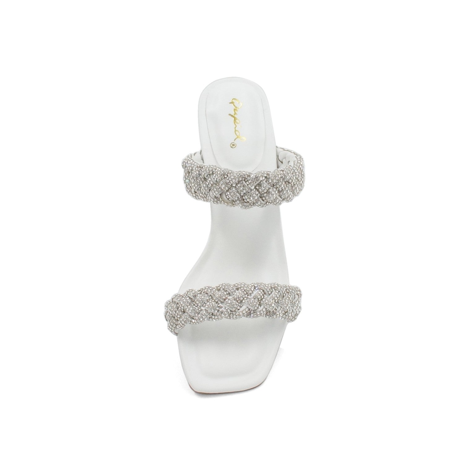 Women Rhinestone Dual Braid Band Sandals - White