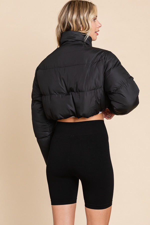 Cropped Front Zipper Puffer