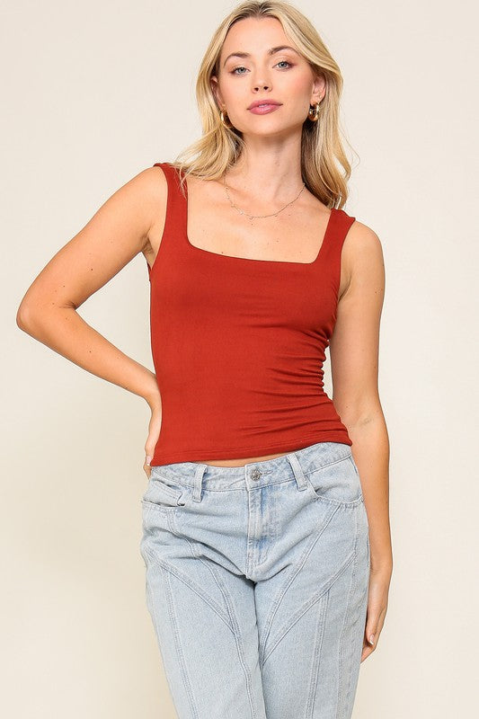 Brushed Knit Square Neck Top