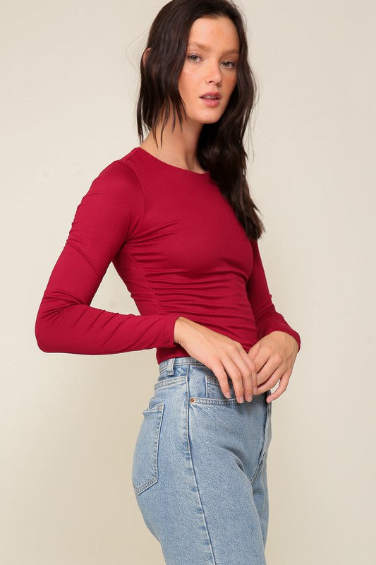 Long Sleeve Round Neck Brushed Knit Top