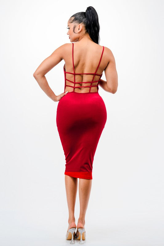 Velvet Open Back Midi Dress