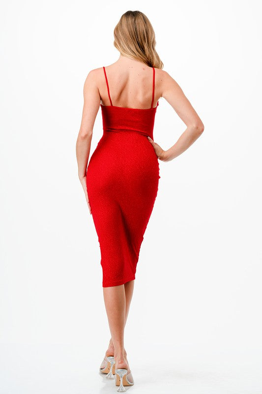 Ruched Glitter Midi Dress