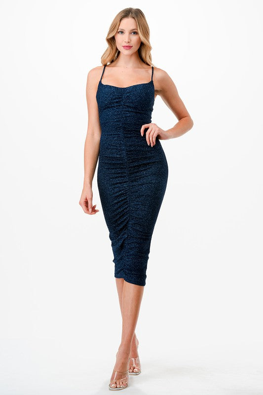 Ruched Glitter Midi Dress – K MOMO