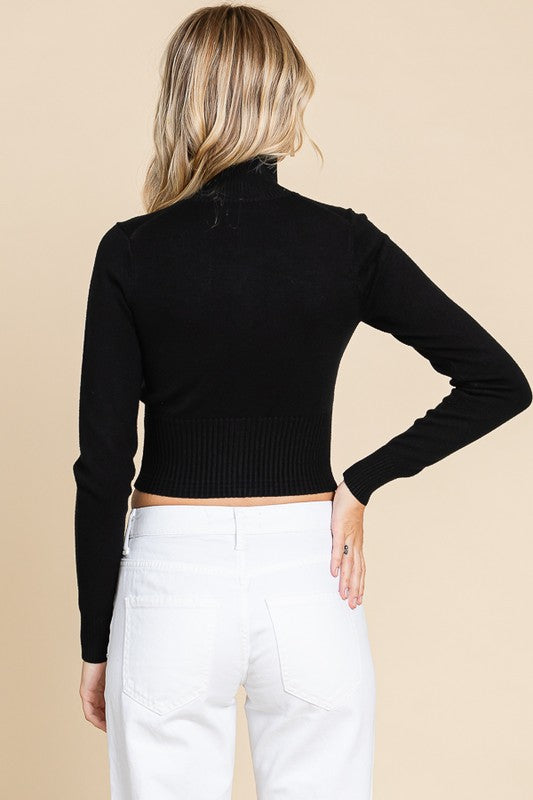 Sweater Knit Crop Zipper Front Top