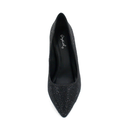 Womens Rhinestone Slip On Stilleto Pumps - Black