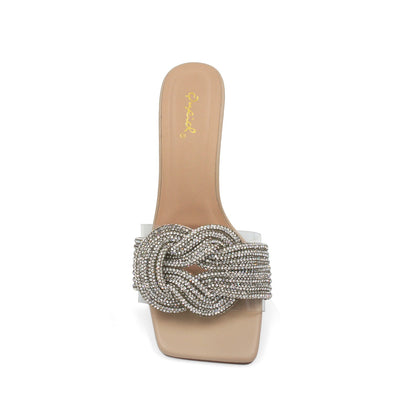 Womens Rhinestone Square Toe Slipper - Nude