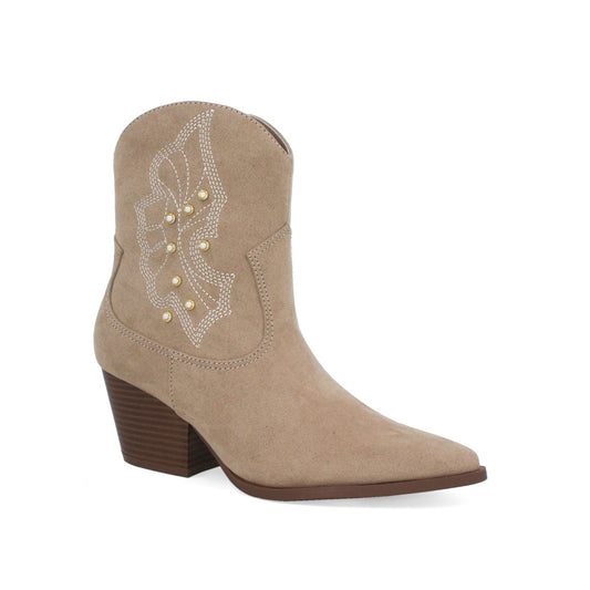 Womens Pearl Chunkly Heel Western Booties - Taupe