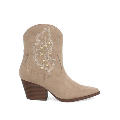 Womens Pearl Chunkly Heel Western Booties - Taupe