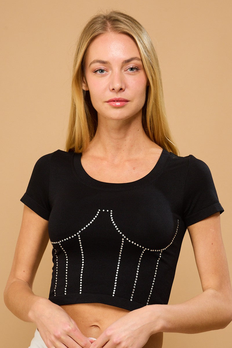 Rhinestone Short Sleeve Top