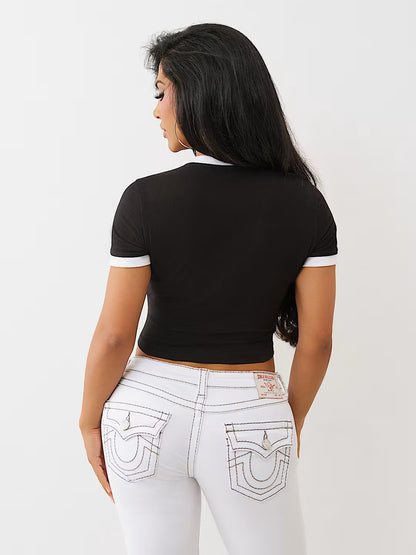 TRUE RELIGION Crystal Logo Ringer Baby Tee