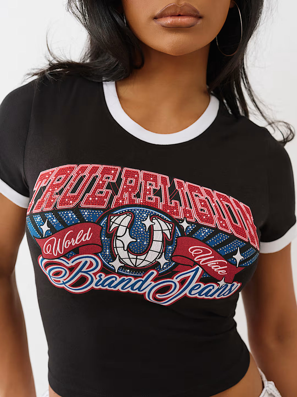 TRUE RELIGION Crystal Logo Ringer Baby Tee