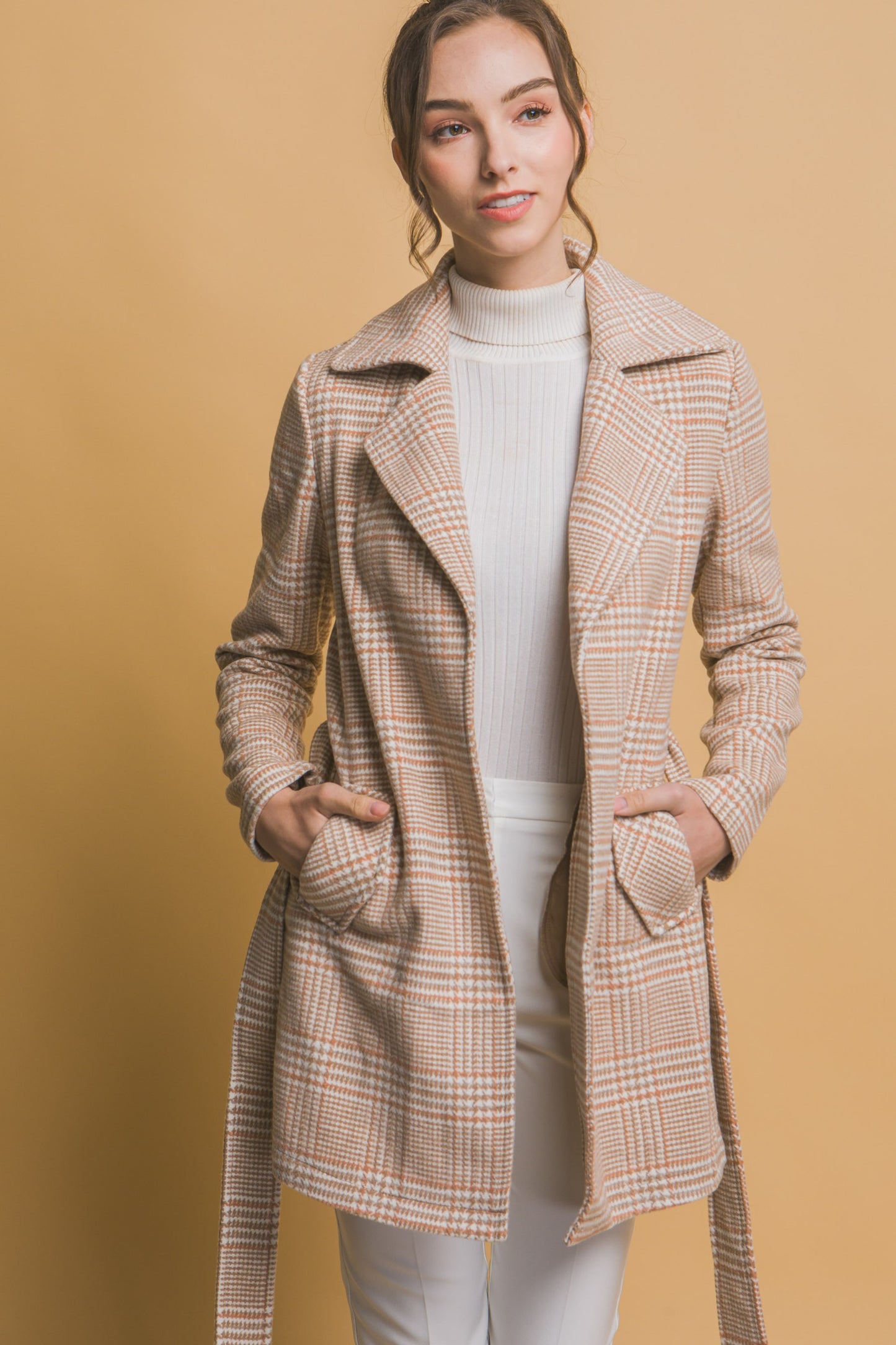 Belted Plain Coat With Pockets