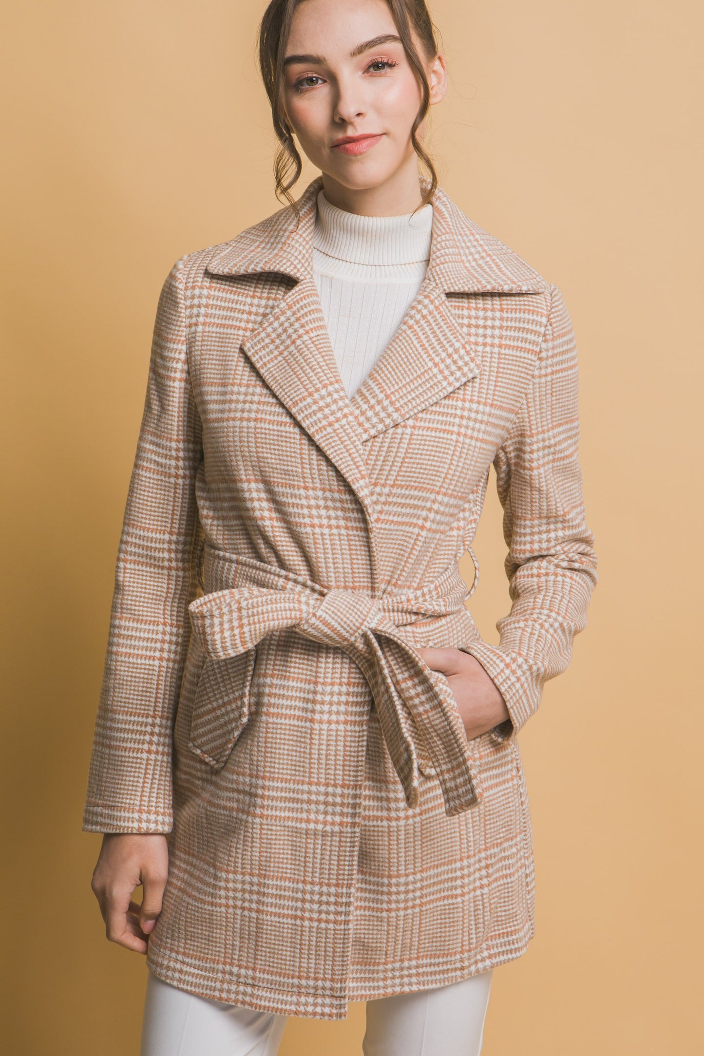 Belted Plain Coat With Pockets