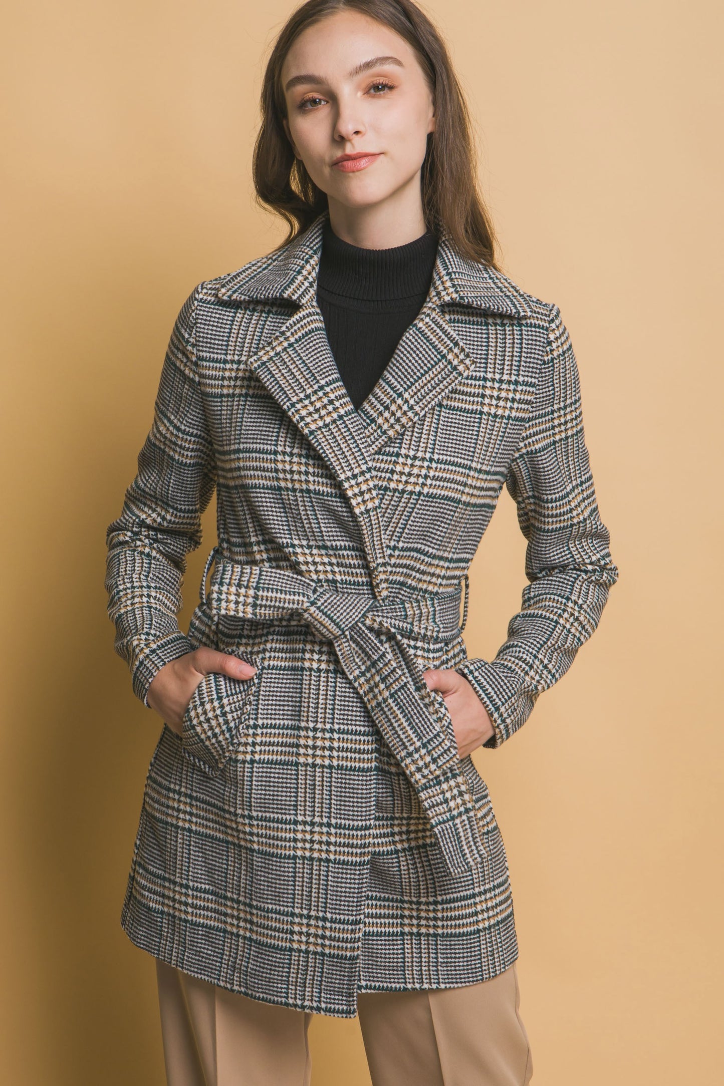 Belted Plain Coat With Pockets