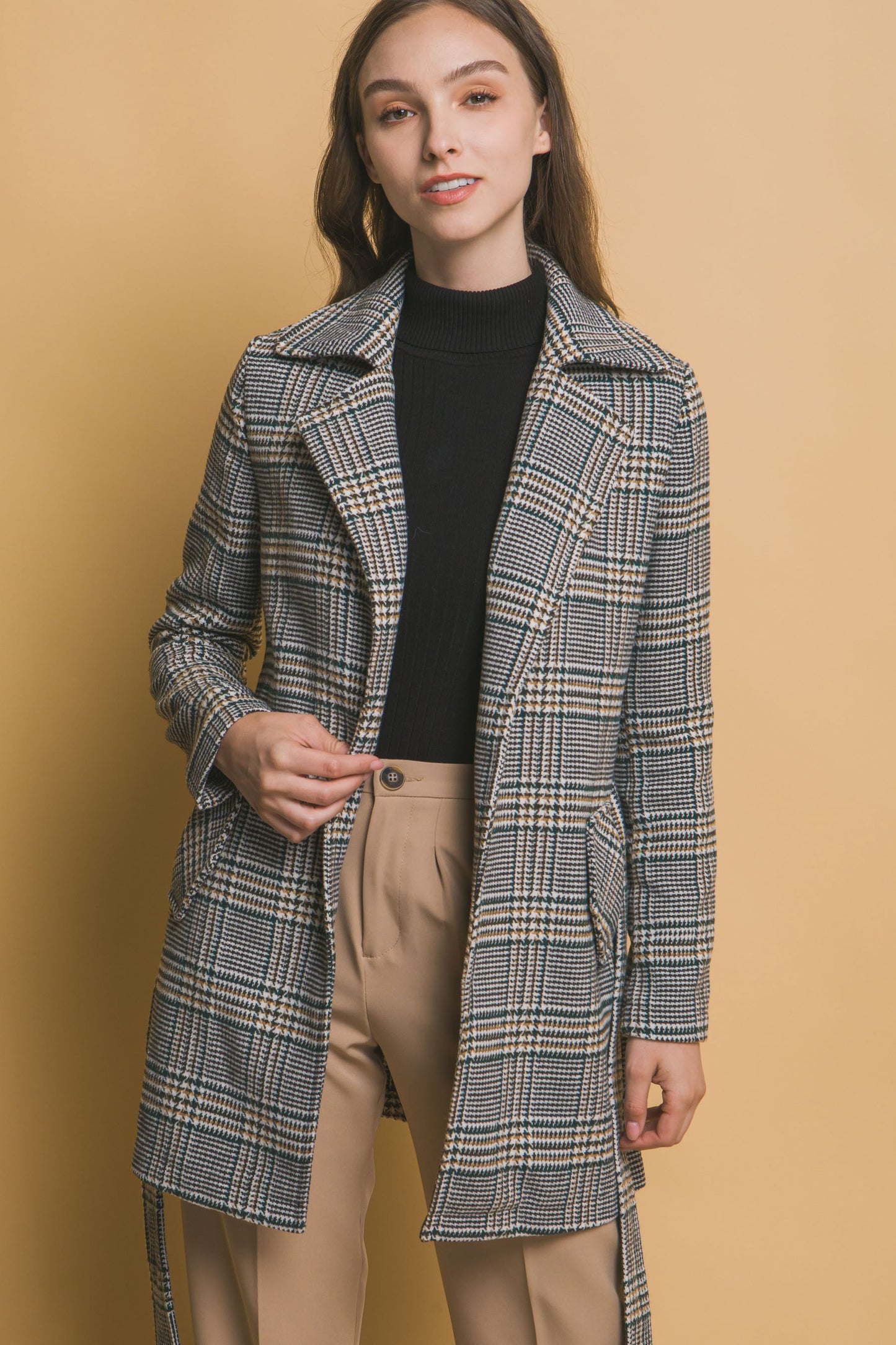 Belted Plain Coat With Pockets