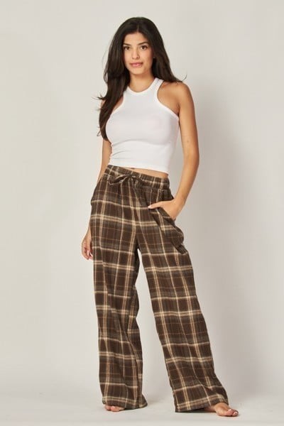 Women Plaid Wide Leg Pajama Pants