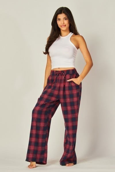 Women Plaid Wide Leg Pajama Pants
