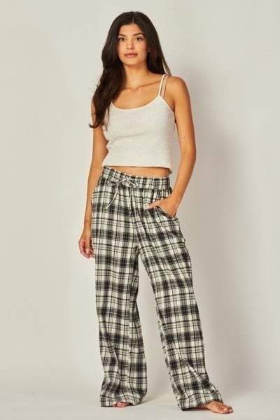 Women Plaid Wide Leg Pajama Pants