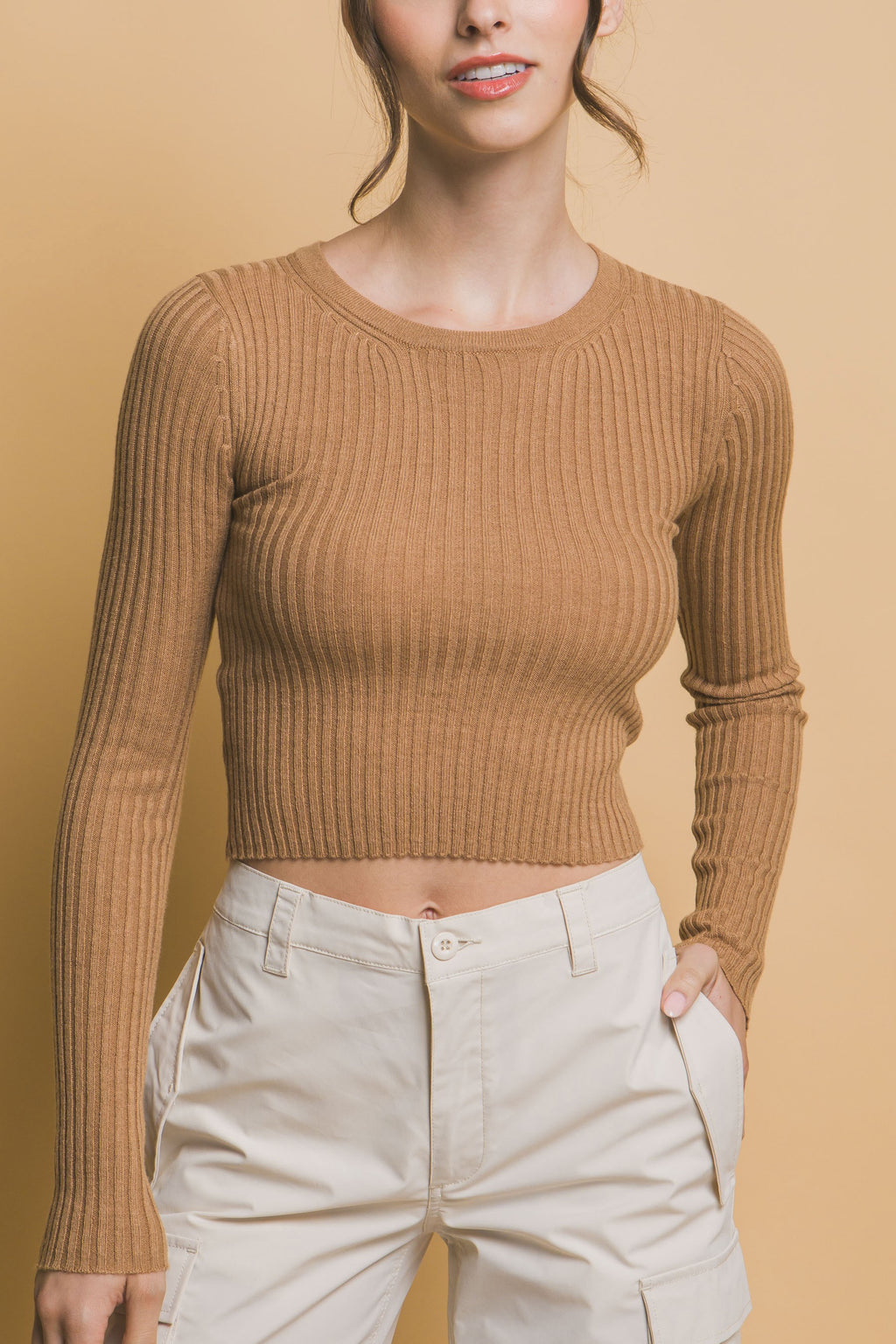 Cropped Ribbed Sweater Top