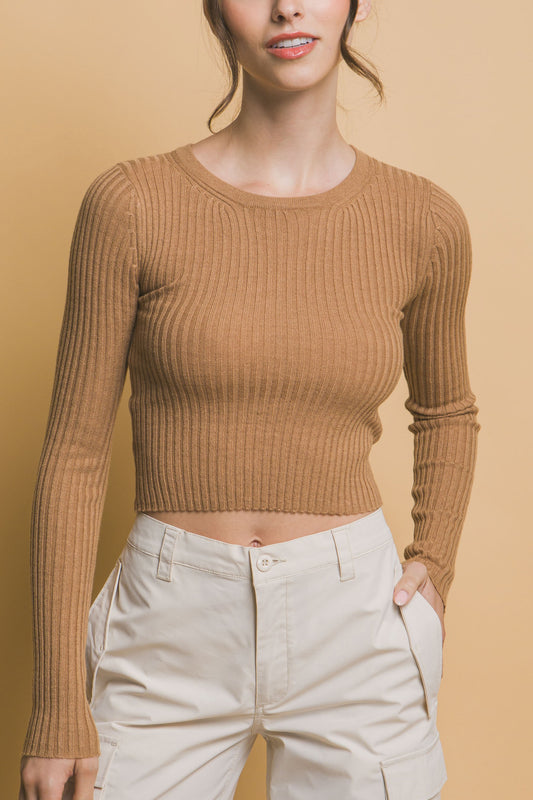 Cropped Ribbed Sweater Top