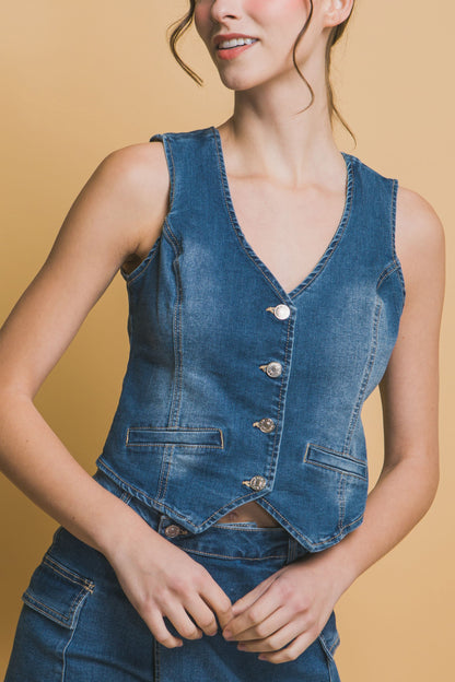 V-Neck Denim Vest