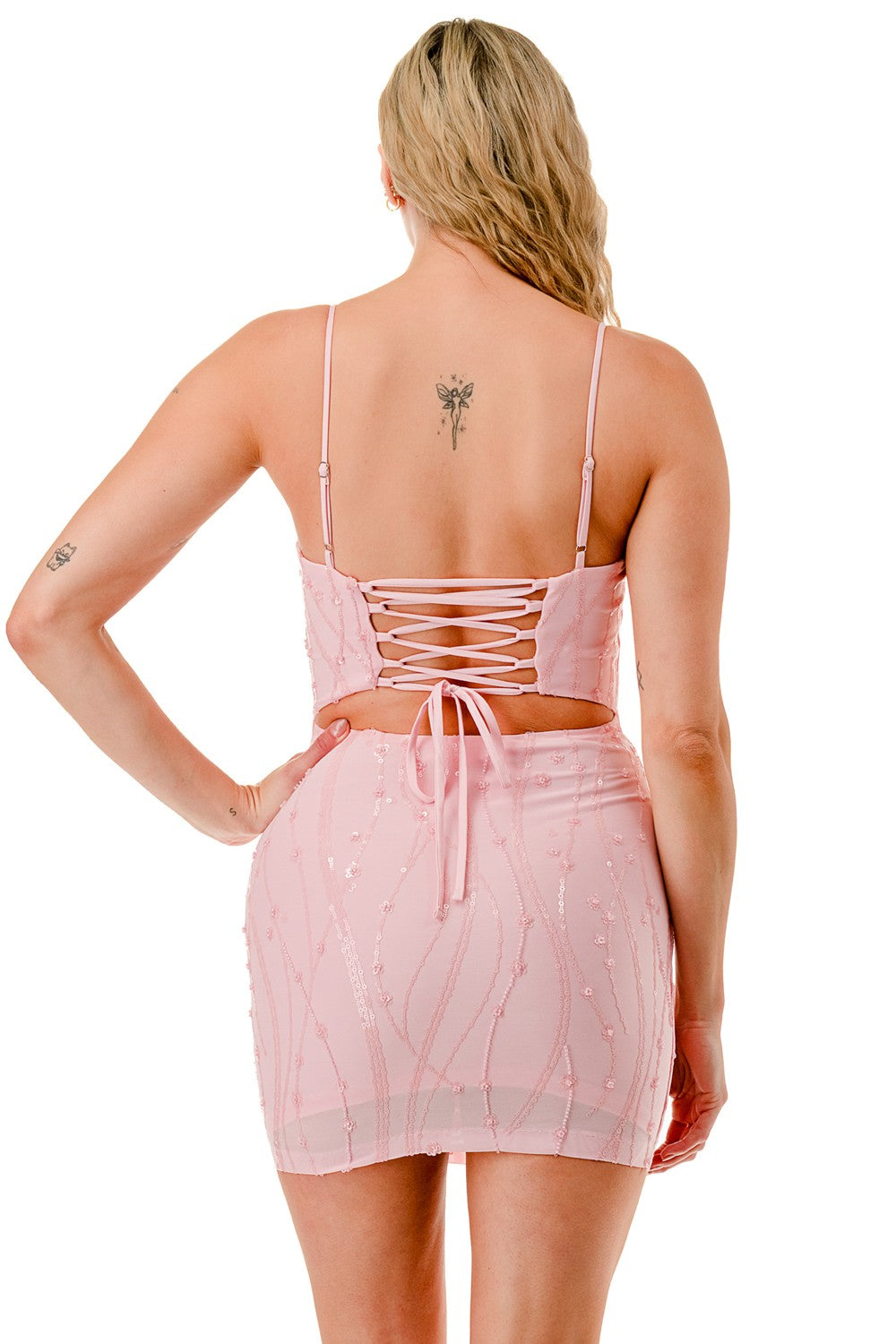 Floral Sequin Crossed Back Mini Dress