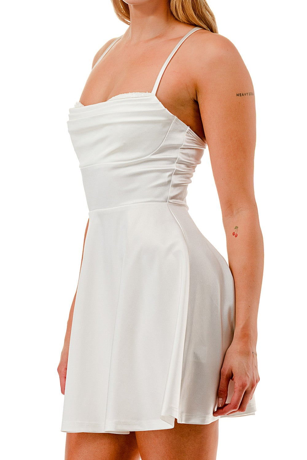 Sequin Satin Sweetheart Flare Mini Dress