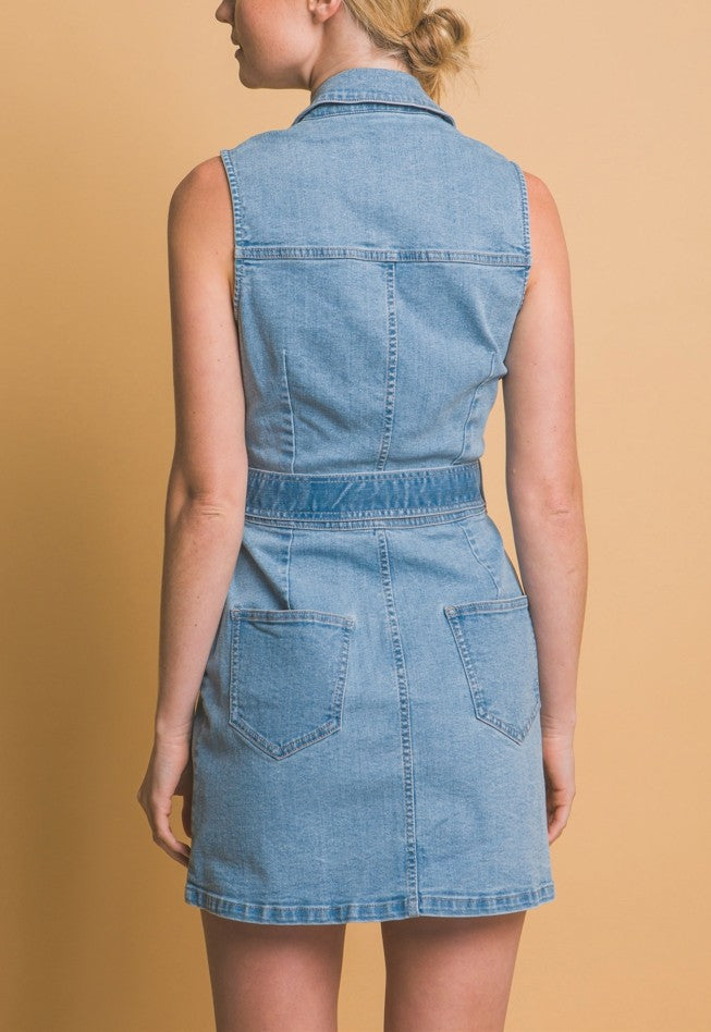 Sleeveless Belted Denim Dress