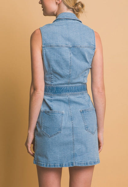 Sleeveless Belted Denim Dress