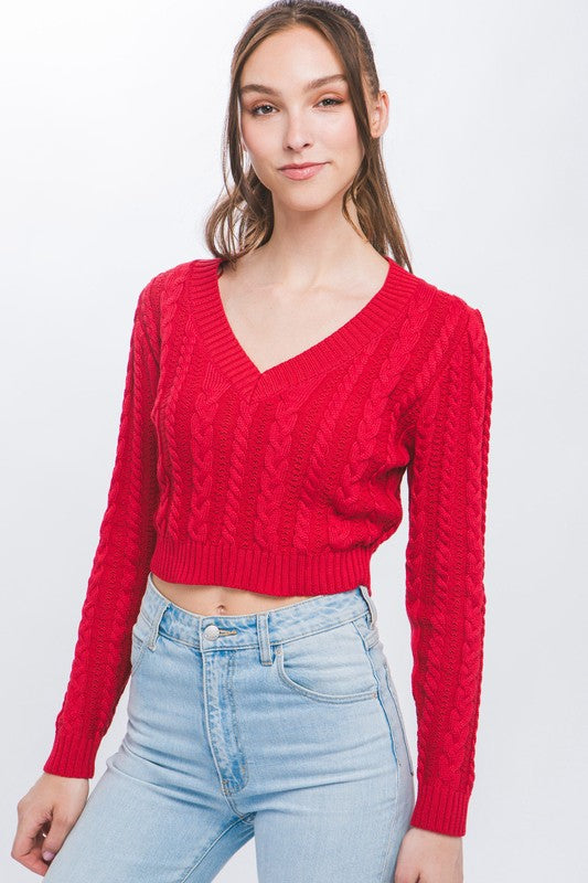 Cropped Cable Knit Sweater Top