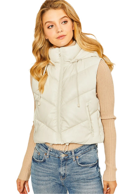 PU Faux Leather Chevron Puffer Vest