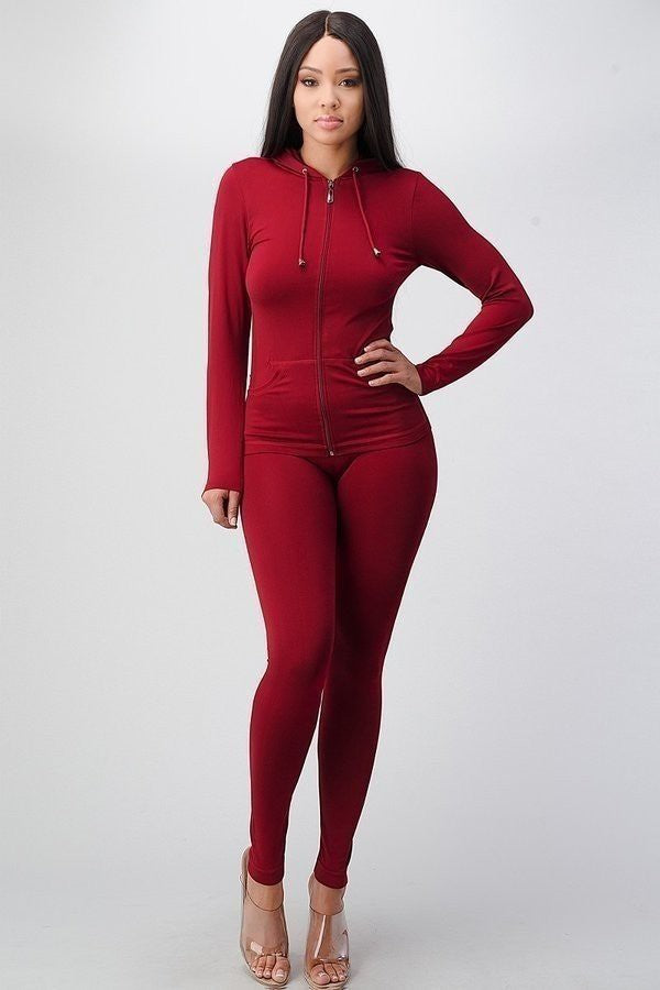 Stretchy Active Zip Up Hoodie and Legging Set