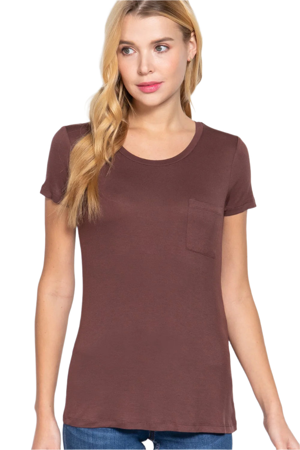 Short Sleeve Scoop Neck With Pocket Rayon Jersey Top