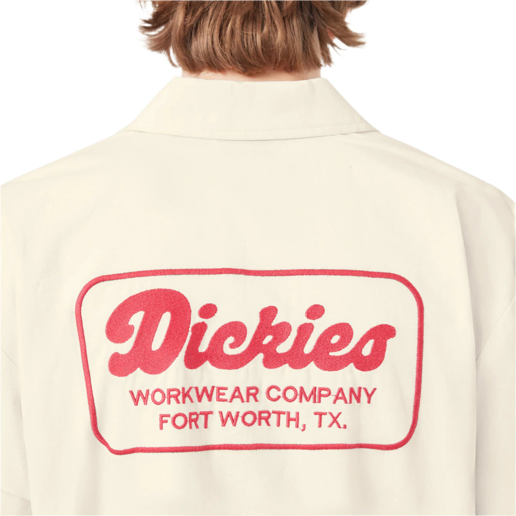 Beige work shirt with Dickies logo on the back