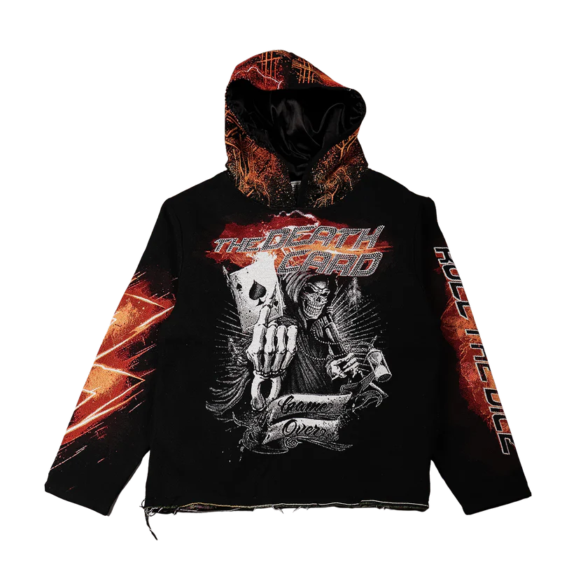 MAJESTIC Death Card Tapestry Rhinestone Graphic Hoodie