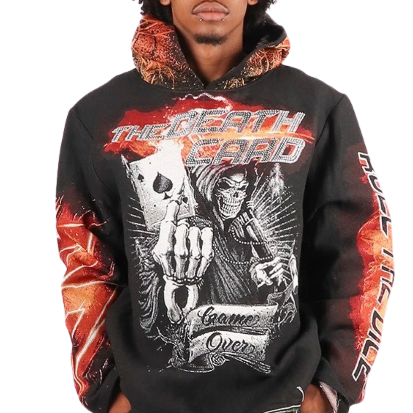 MAJESTIC Death Card Tapestry Rhinestone Graphic Hoodie