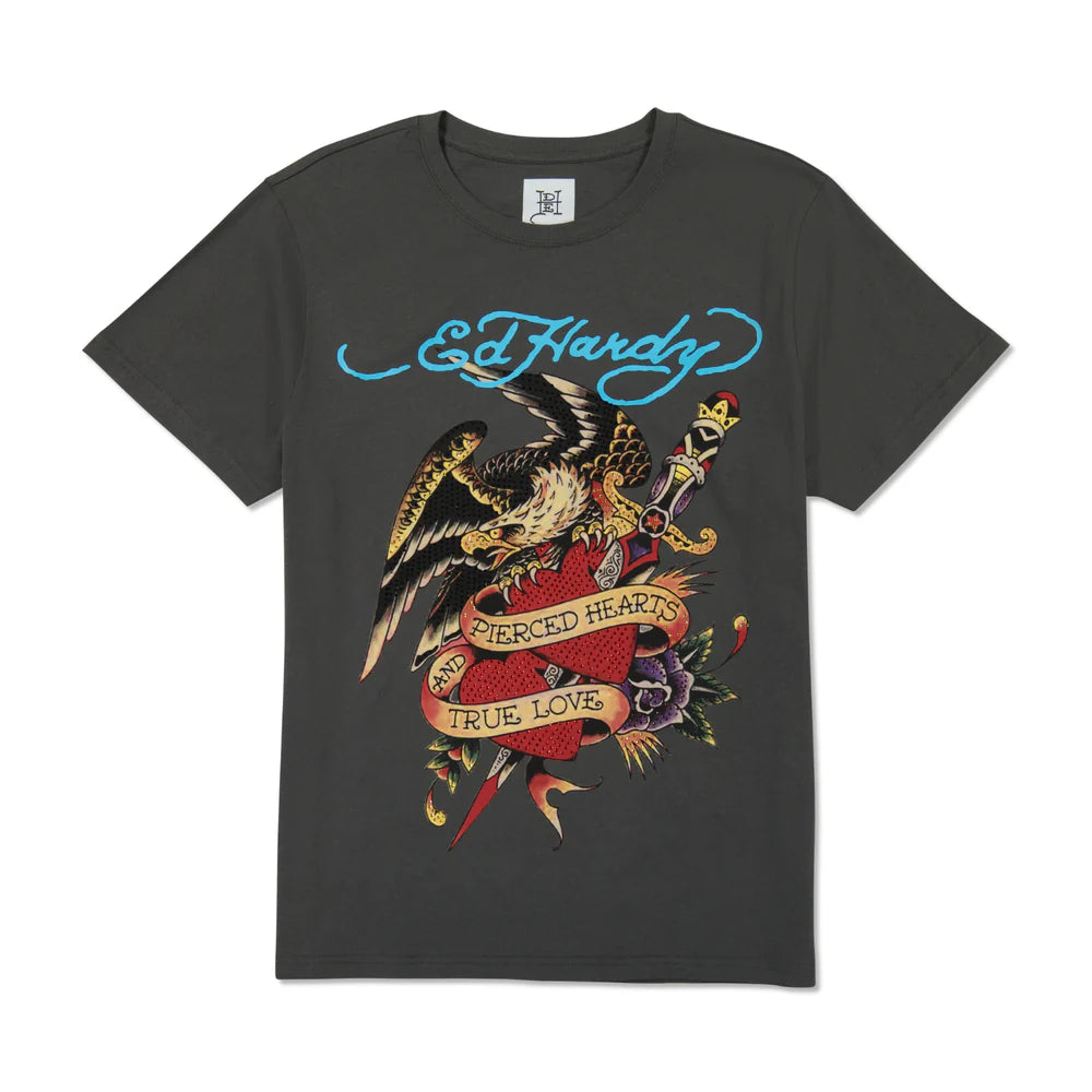 ED HARDY Rhinestone Eagle Dagger Graphic T-Shirt