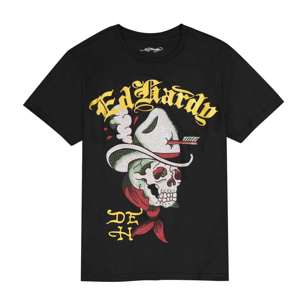 ED HARDY Cowboy Skull Throwback Rhinestone Tee