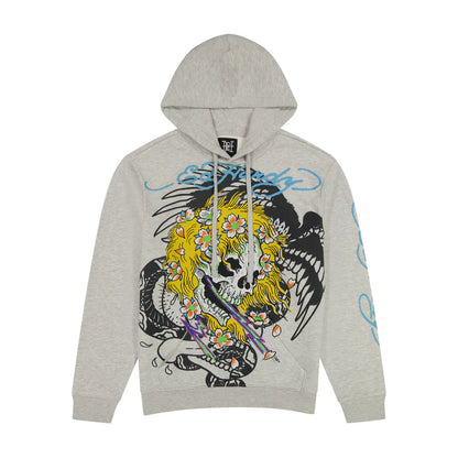 ED HARDY Yellow Hair Skull Pullover Hoodie