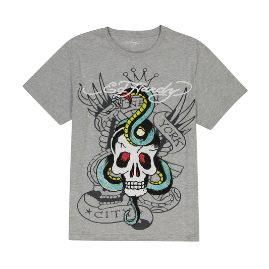ED HARDY Rhinestone Skull Snake Graphic T-Shirt
